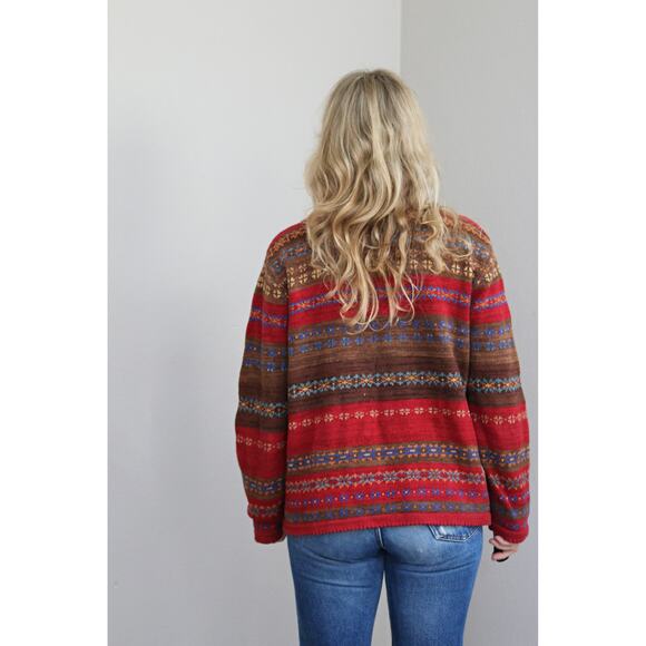 2000's Vintage Tiara International Knit Fair Isle Cardigan Sweater Women's MD LG - Picture 3 of 10